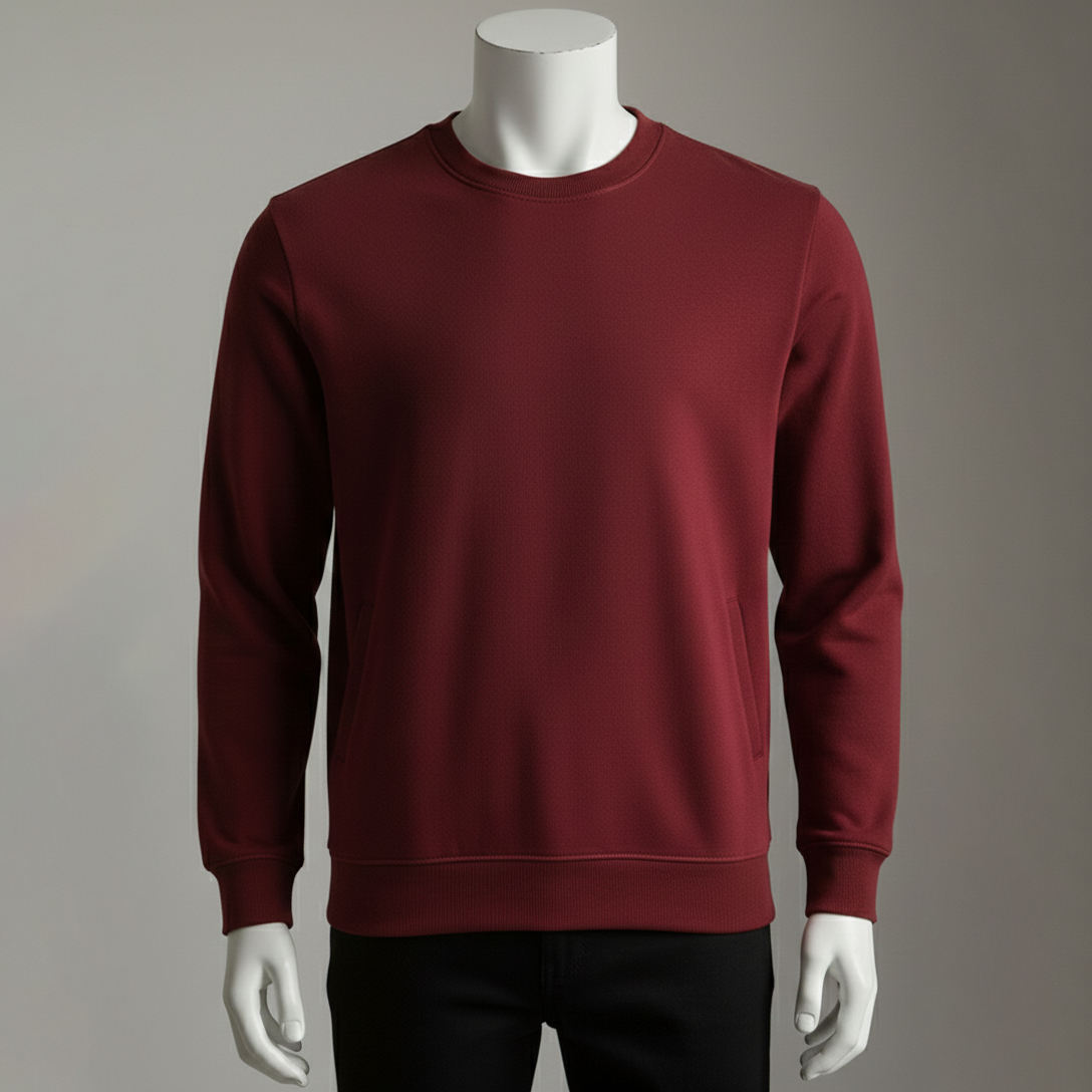 สเวตเชิ้ตคอกลม สีเลือดหมู ทรงเรียบ มินิมอล