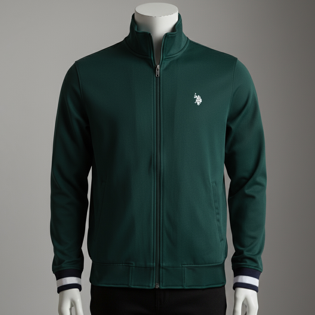 แจ็กเก็ตสีเขียว ซิปเต็มตัว คอตั้ง โลโก้เล็กที่อก